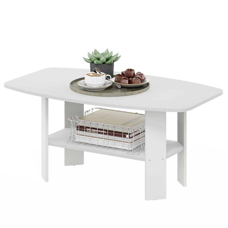 Maklaine Engineered Wood Contemporary Coffee Table in White Finish