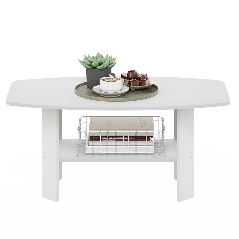 Maklaine Engineered Wood Contemporary Coffee Table in White Finish