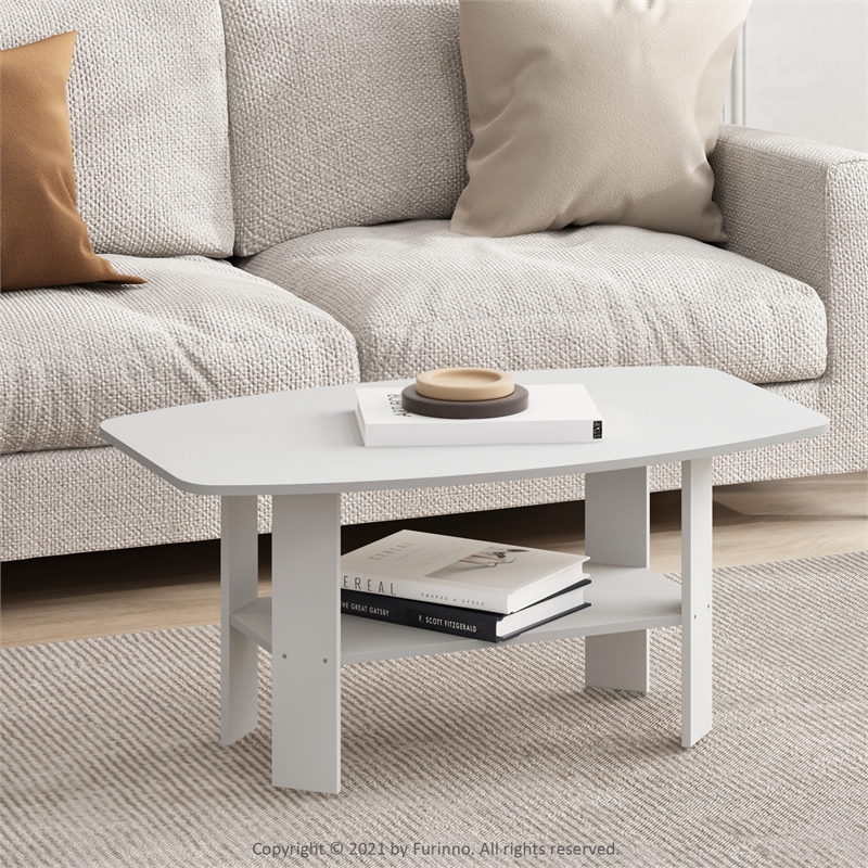 Maklaine Engineered Wood Contemporary Coffee Table in White Finish