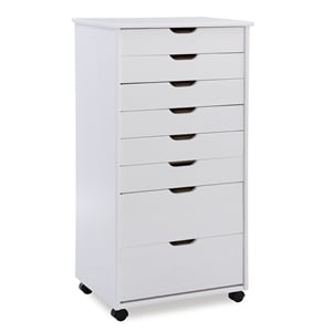 Maklaine Eight Drawer Rolling Storage Cart in White Wash Wood