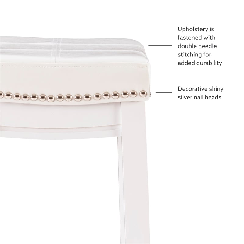 Maklaine Backless Counter Stool White Faux Leather Wood Frame in White