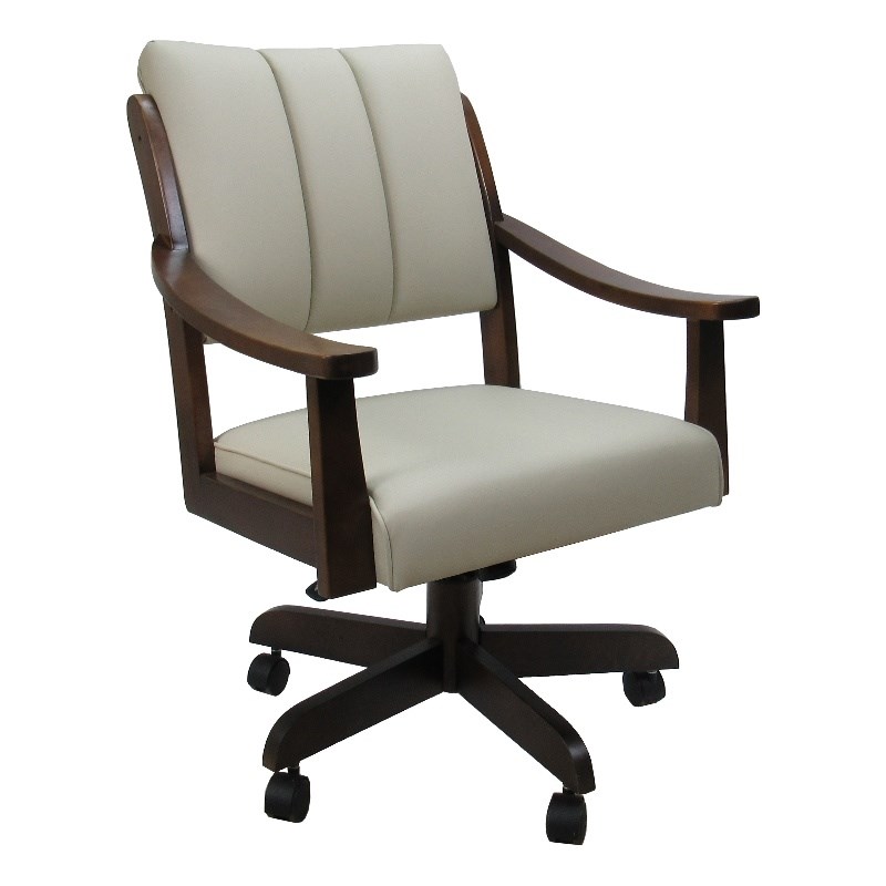 Maklaine Caster Solid Wood Dining Chair - Ocean Beige Vinyl - Brown Honey