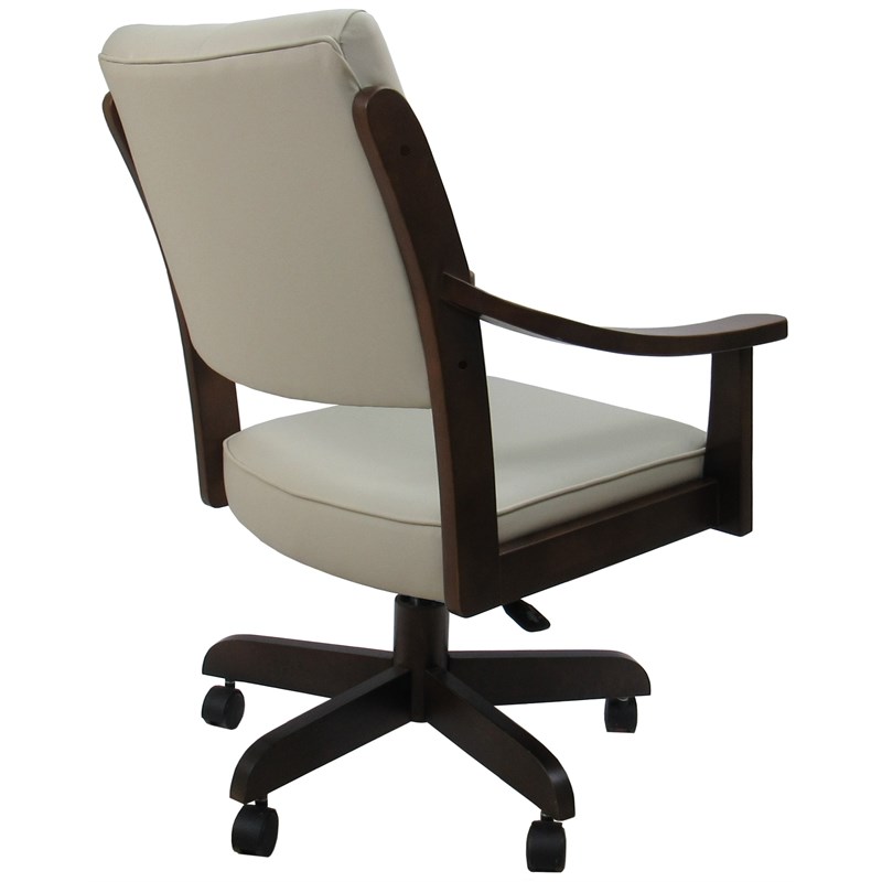 Maklaine Caster Solid Wood Dining Chair - Ocean Beige Vinyl - Brown Honey