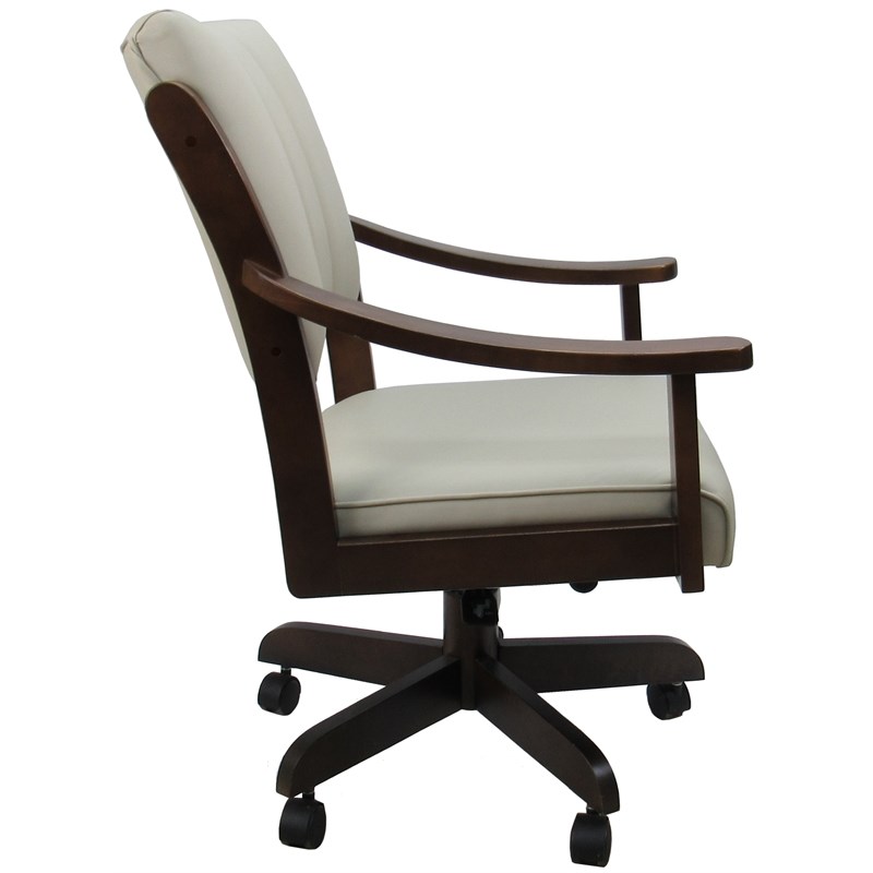 Maklaine Caster Solid Wood Dining Chair - Ocean Beige Vinyl - Brown Honey