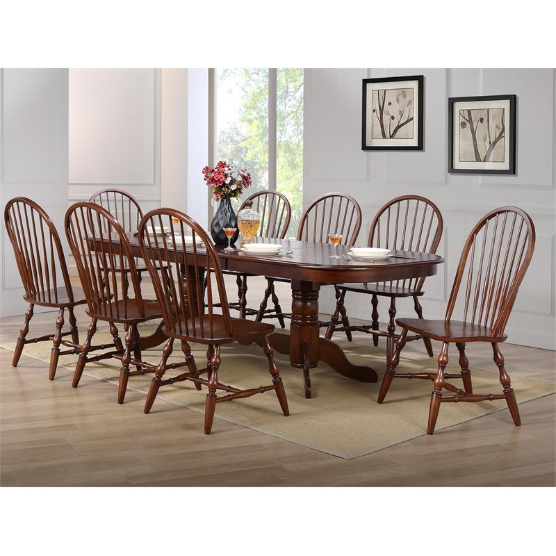 Maklaine Windsor Solid Wood Dining Chairs in Chestnut (Set of 2)