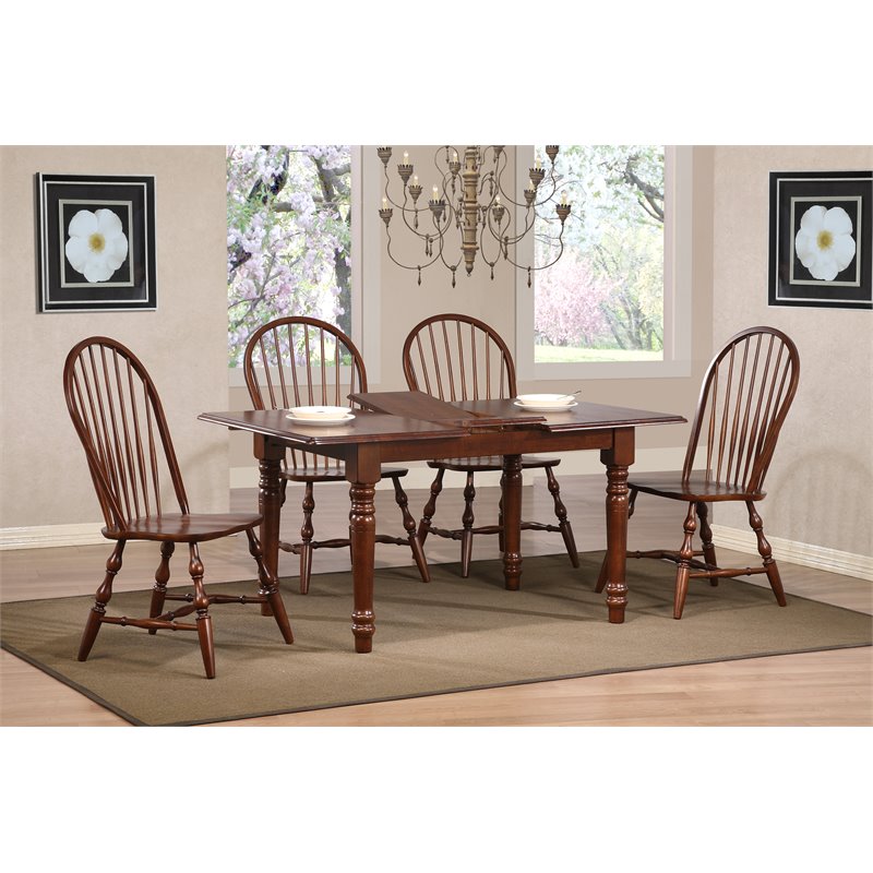 Maklaine Windsor Solid Wood Dining Chairs in Chestnut (Set of 2)