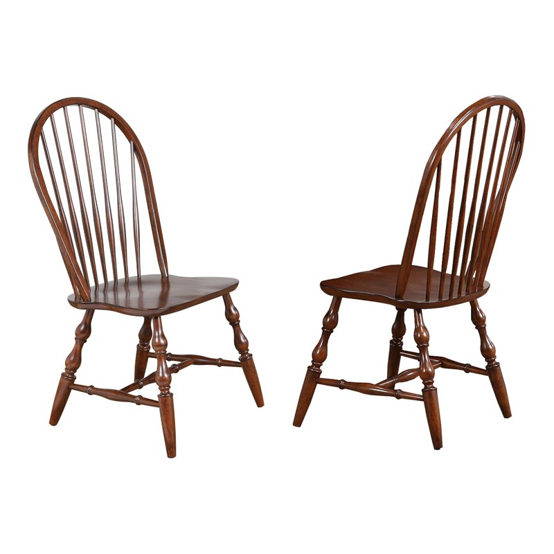 Maklaine Windsor Solid Wood Dining Chairs in Chestnut (Set of 2)