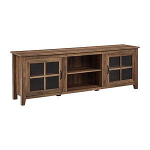 Maklaine 70&quot Farmhouse MDF TV Stand with Glass Doors - Rustic Oak