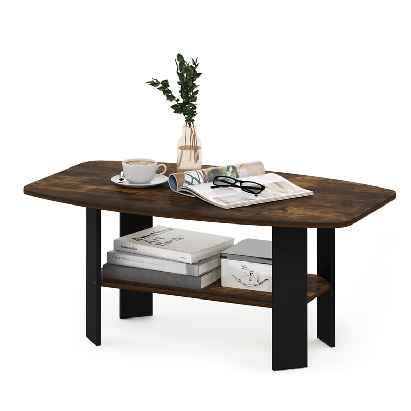 Maklaine Engineered Wood Contemporary Coffee Table in Amber Pine/Black