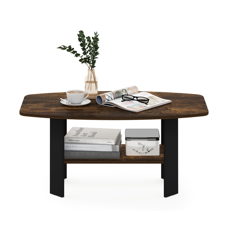 Maklaine Engineered Wood Contemporary Coffee Table in Amber Pine/Black
