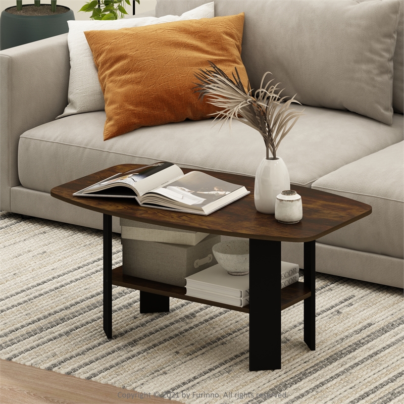 Maklaine Engineered Wood Contemporary Coffee Table in Amber Pine/Black