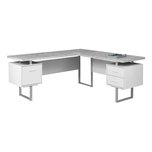 Maklaine Computer Desk Home Office Corner 70&quotL L Shape in Metal Gray