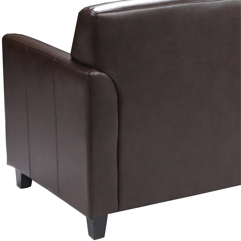 Maklaine Modern / Contemporary Leather Loveseat in Brown Finish