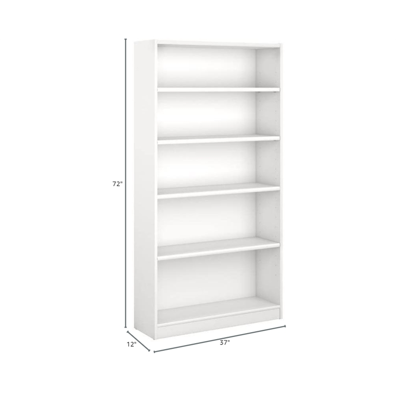 Maklaine Engineered Wood Universal 5 Shelf Bookcase in Pure White
