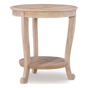 Maklaine 22&quot Round Wood Side Table with Shelf in Natural Brown
