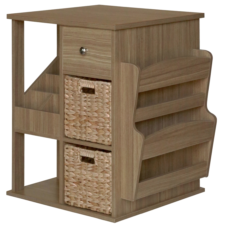 Maklaine All-In-One Transitional Wood Revolving Side Table in Natural