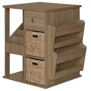 Maklaine All-In-One Transitional Wood Revolving Side Table in Natural