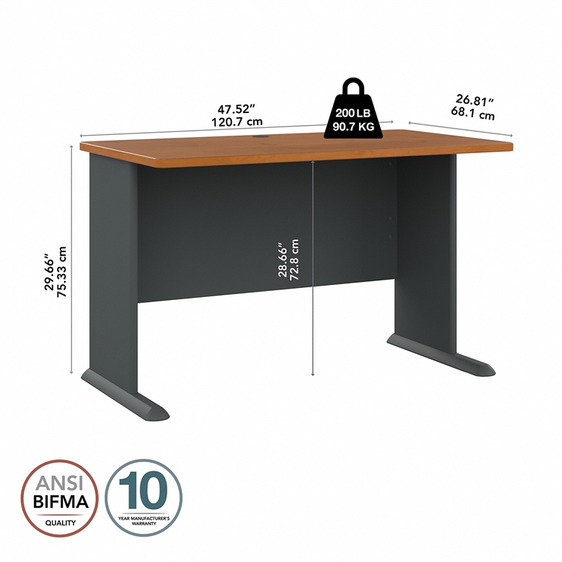 Maklaine Engineered Wood 48W Office Desk in Natural Cherry and Slate