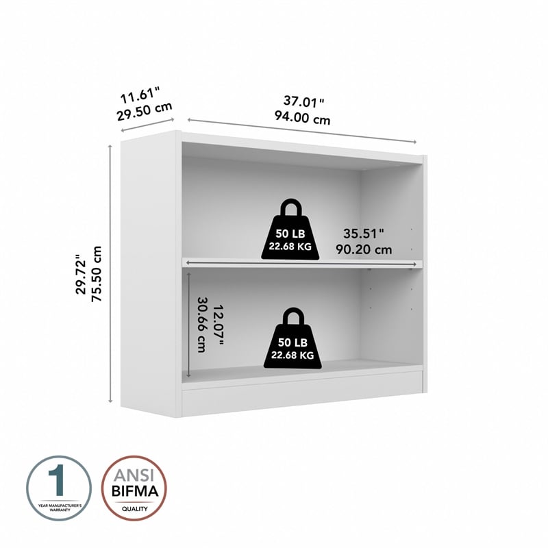 Maklaine Engineered Wood Universal 2 Shelf Bookcase in Pure White