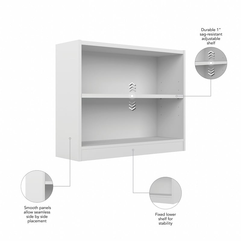 Maklaine Engineered Wood Universal 2 Shelf Bookcase in Pure White