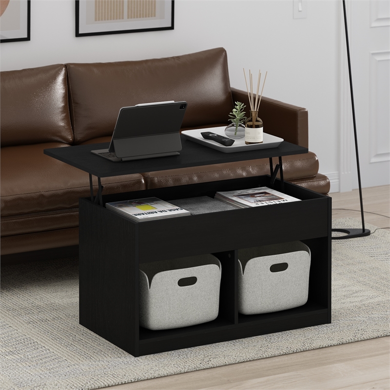 Maklaine Engineered Wood Contemporary Lift Top Coffee Table in Americano