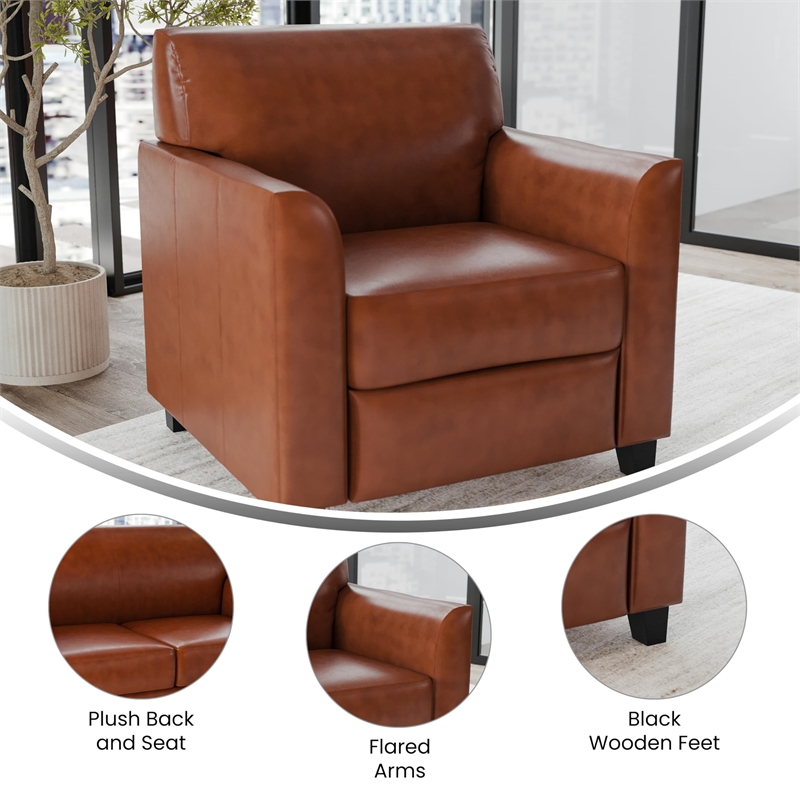 Maklaine Modern / Contemporary Leather Reception Chair in Cognac