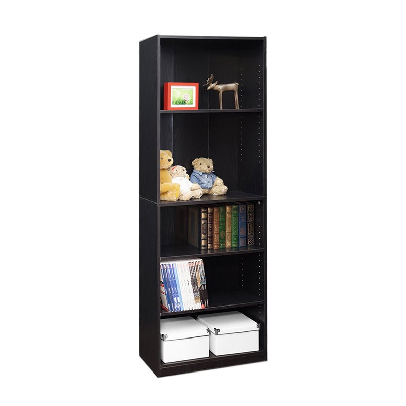 Maklaine Engineered Wood Simply Home 5-Shelf Bookcase in Black