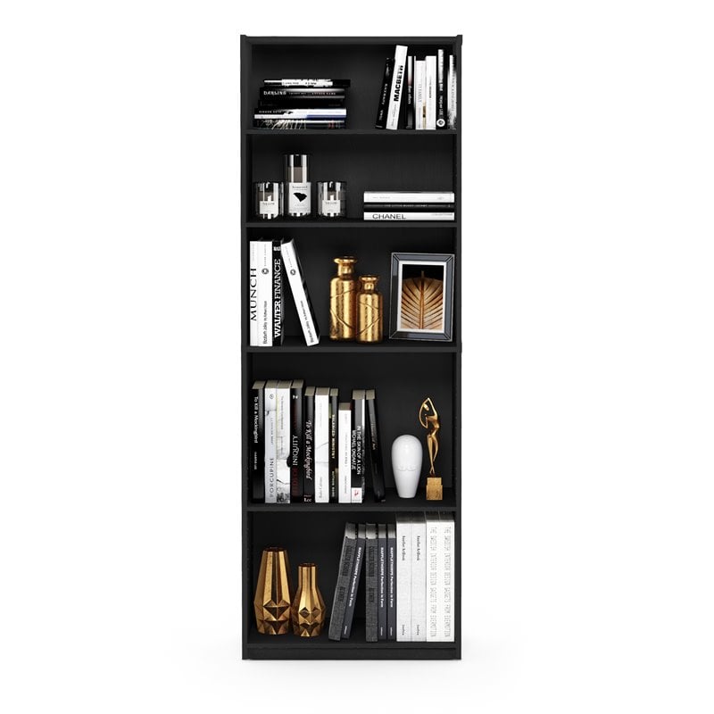 Maklaine Engineered Wood Simply Home 5-Shelf Bookcase in Black
