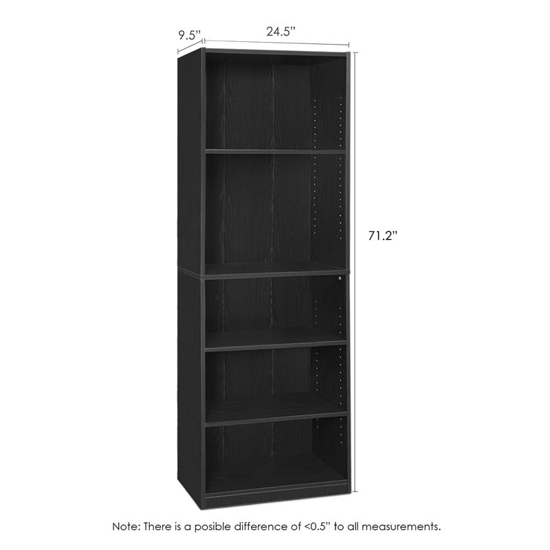 Maklaine Engineered Wood Simply Home 5-Shelf Bookcase in Black
