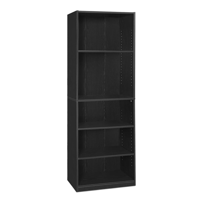 Maklaine Engineered Wood Simply Home 5-Shelf Bookcase in Black