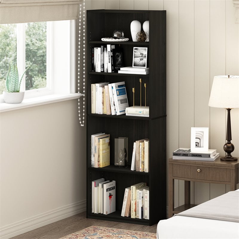Maklaine Engineered Wood Simply Home 5-Shelf Bookcase in Espresso