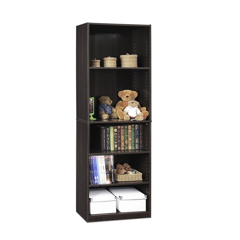 Maklaine Engineered Wood Simply Home 5-Shelf Bookcase in Espresso
