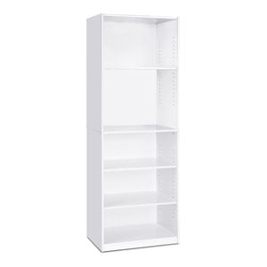 Maklaine Contemporary Engineered Wood 5-Shelf Bookcase in White