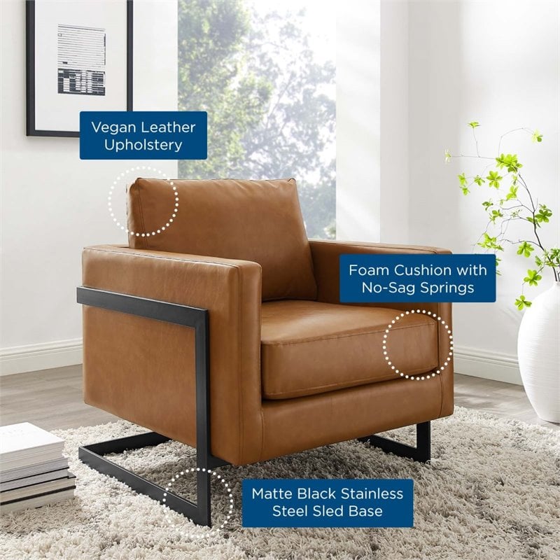 Maklaine Faux Leather Upholstered Accent Chair in Black and Tan