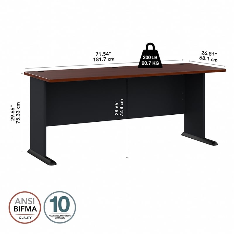 Maklaine Transitional Engineered Wood 72W Office Desk in Hansen Cherry