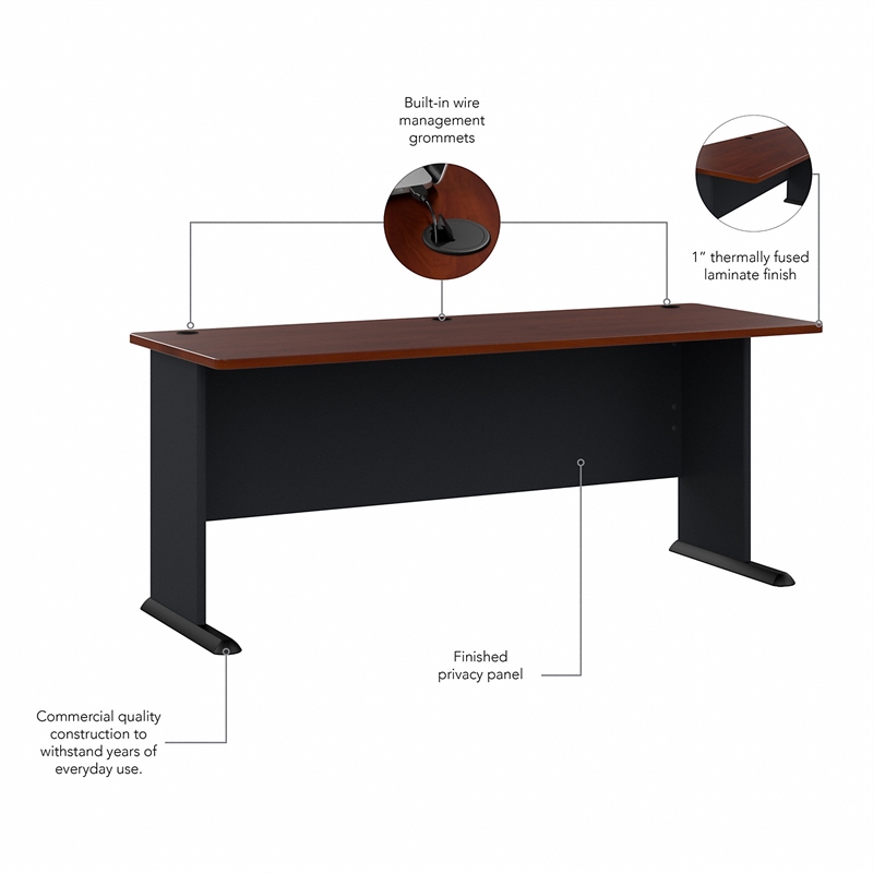 Maklaine Transitional Engineered Wood 72W Office Desk in Hansen Cherry