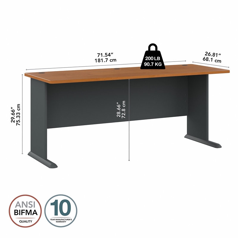 Maklaine Engineered Wood 72W Office Desk in Natural Cherry and Slate