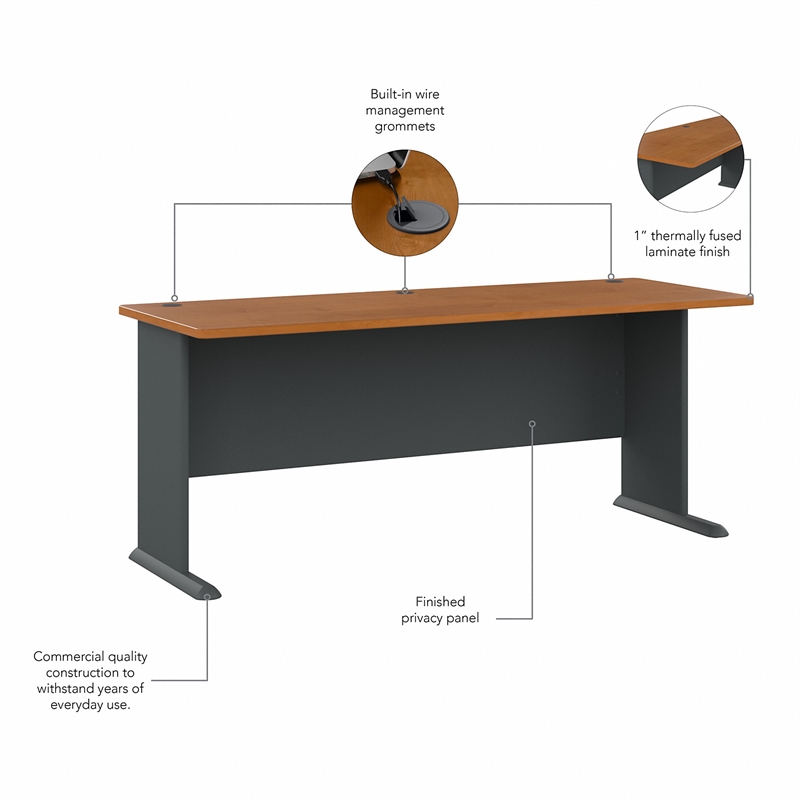 Maklaine Engineered Wood 72W Office Desk in Natural Cherry and Slate
