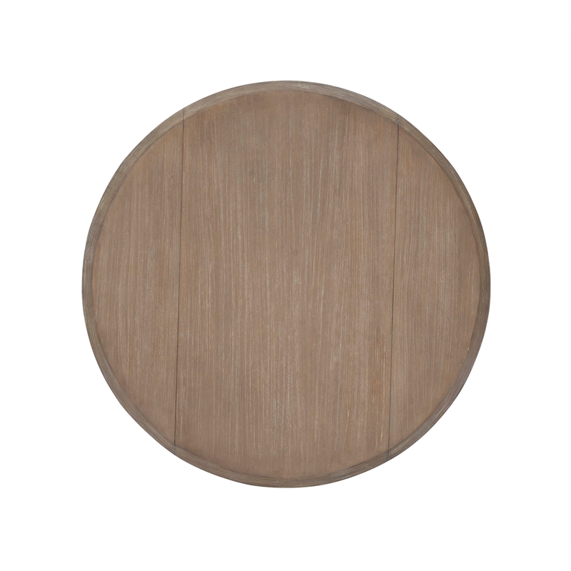 Maklaine Round Drop Leaf Pedestal Dining Table in Rustic Gray Washed Wood