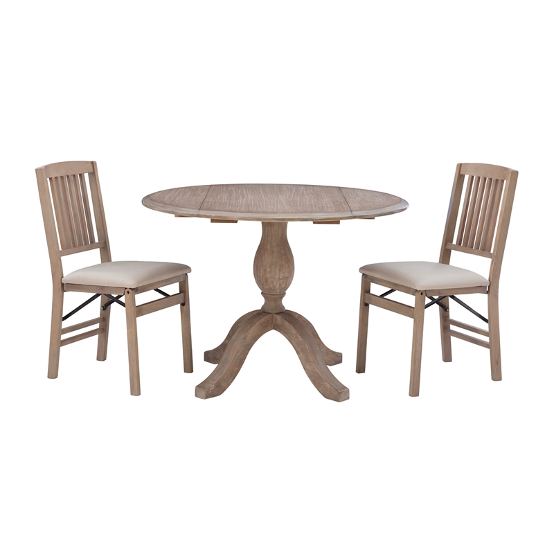 Maklaine Round Drop Leaf Pedestal Dining Table in Rustic Gray Washed Wood