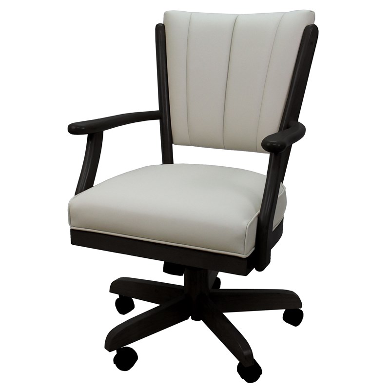 Maklaine Classic Caster Solid Wood Dining Chair - Ocean Beige Vinyl - Black