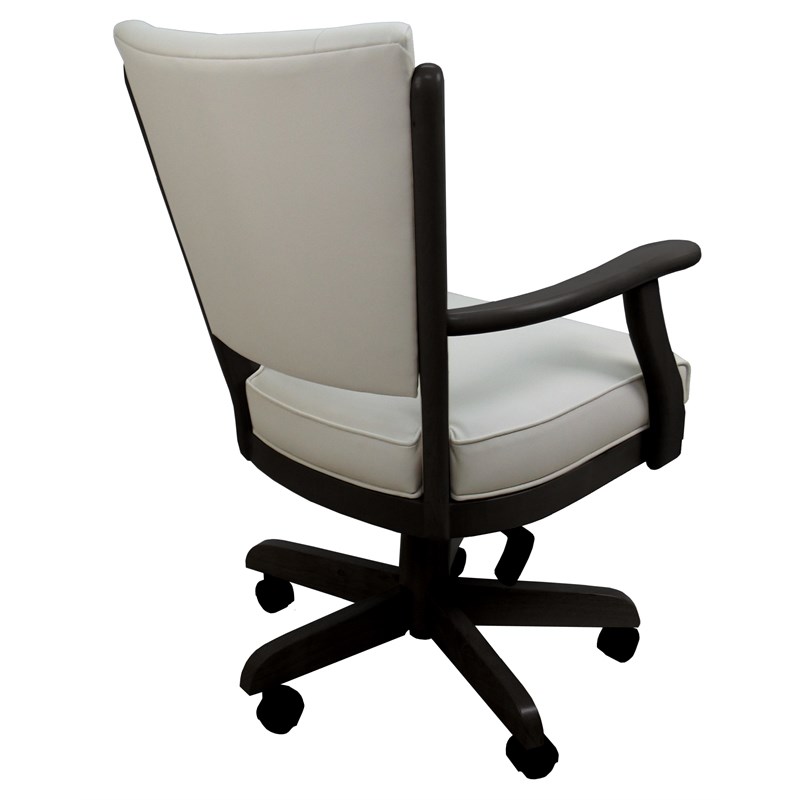 Maklaine Classic Caster Solid Wood Dining Chair - Ocean Beige Vinyl - Black