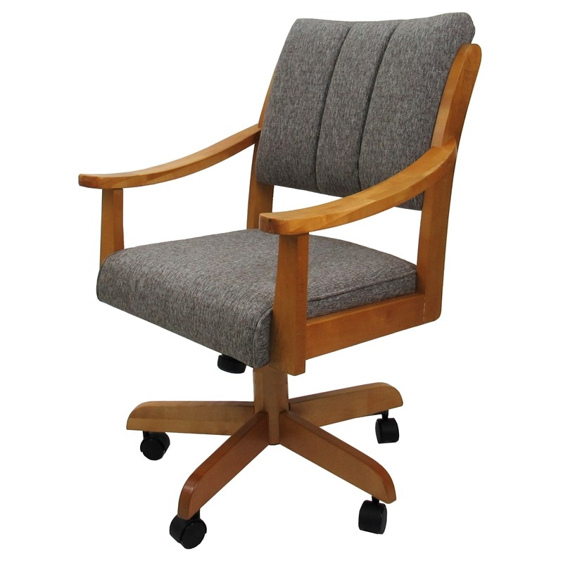 Maklaine Solid Wood Dining Caster Chair - Mojave Gray - Honey