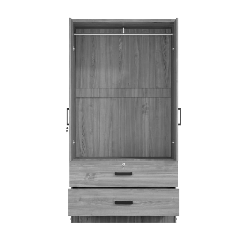 Maklaine Wood 2-Door Wardrobe Armoire with 2-Drawers in Gray