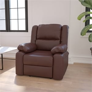 Maklaine Modern / Contemporary Leather Recliner in Brown Finish