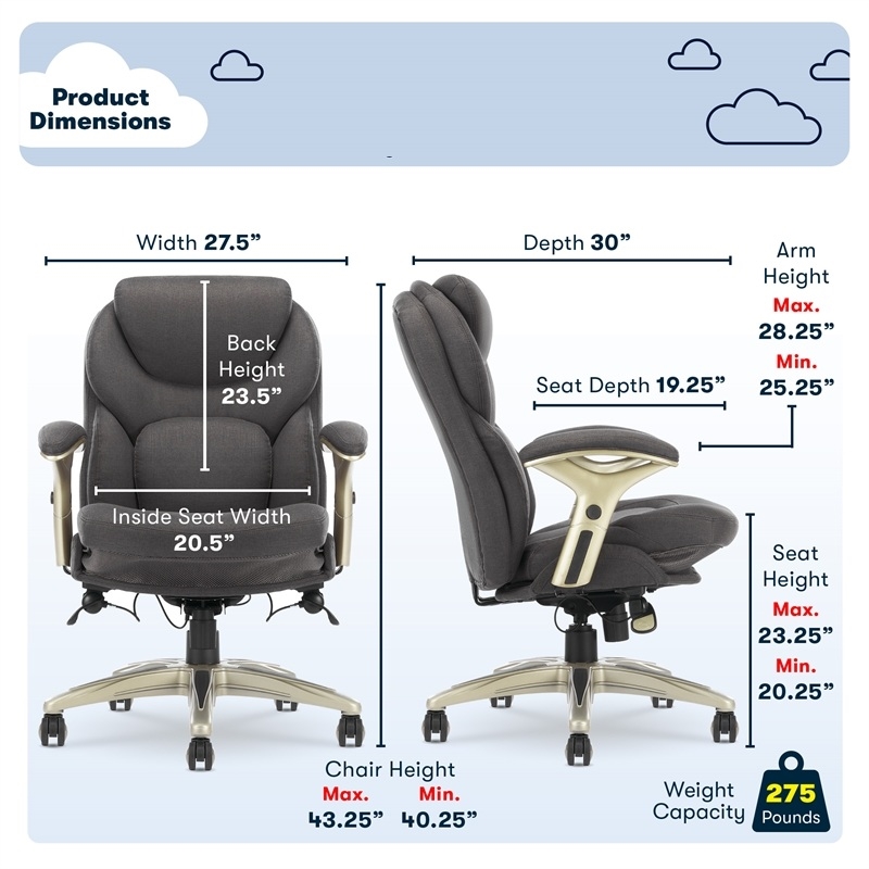 Maklaine Contemporary Back in Motion Office Chair in Dark Gray Fabric
