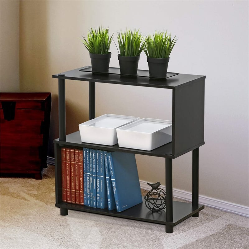 Maklaine Contemporary Engineered Wood 3-Tier Rack in Espresso