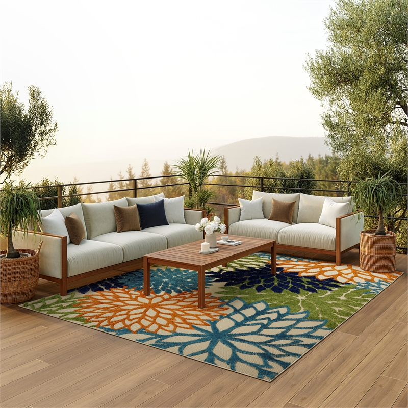 Maklaine 10' x 14' Multicolor Fabric Tropical Area Rug (10' x 14')
