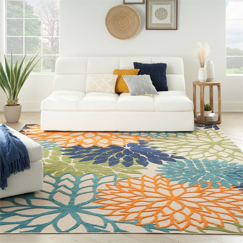 Maklaine 10' x 14' Multicolor Fabric Tropical Area Rug (10' x 14')