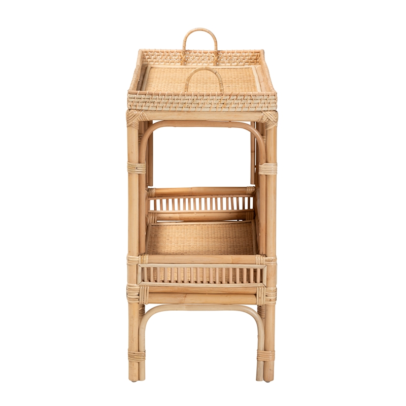 Maklaine Contemporary Bohemian Natural Brown Rattan Console Table